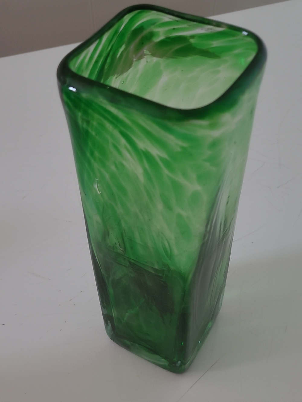 Green Glass Rectangular Vase Art Deco